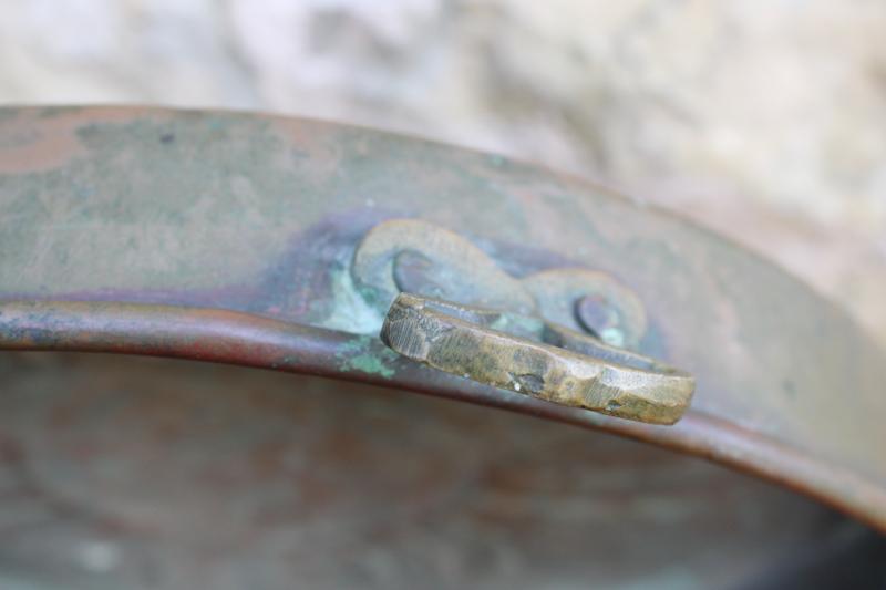 photo of big heavy solid copper pan w/ Mediterranean crab, rustic vintage hand crafted metalware #5