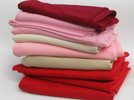 photo of big lot 70s vintage polyester double knit fabric, red, pink, wine, tan #1