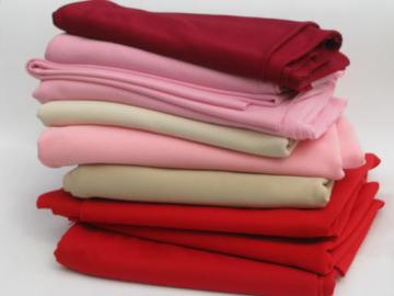 catalog photo of big lot 70s vintage polyester double knit fabric, red, pink, wine, tan