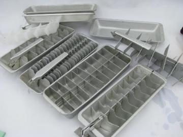 catalog photo of big lot assorted retro vintage aluminum ice cube trays