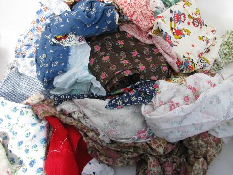 photo of big lot vintage 30's-40's-50's cotton print fabric & feed sack scraps #1