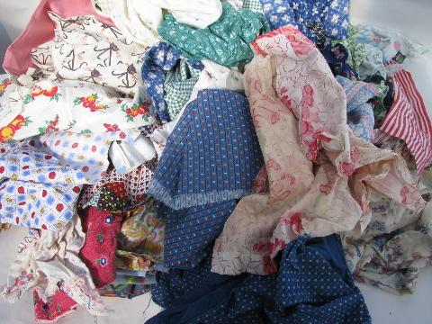 photo of big lot vintage 30's-40's-50's cotton print fabric & feed sack scraps #1