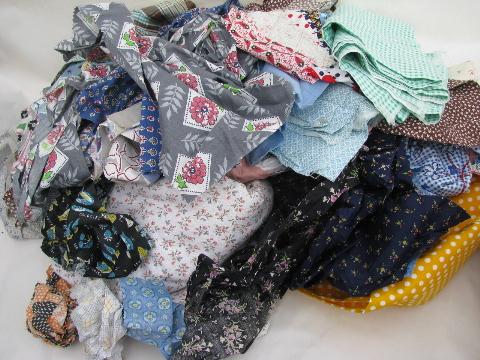 photo of big lot vintage 30's-40's-50's cotton print fabric & feed sack scraps #1