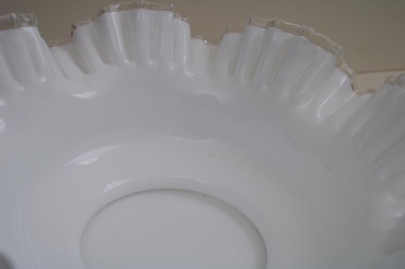 photo of big milk glass bowl w/ clear glass edge, vintage Fenton silver crest #3