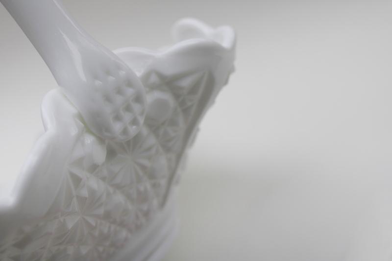 photo of big milk glass brides basket, vintage Fenton daisy & button flower bowl centerpiece #2