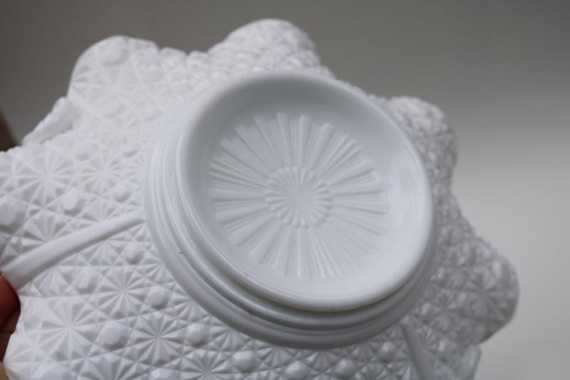 photo of big milk glass brides basket, vintage Fenton daisy & button flower bowl centerpiece #4