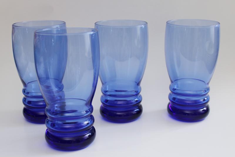 photo of big modern cobalt blue glass drinking glasses, 20 ounce coolers retro style #1