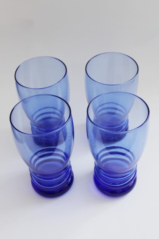 photo of big modern cobalt blue glass drinking glasses, 20 ounce coolers retro style #2