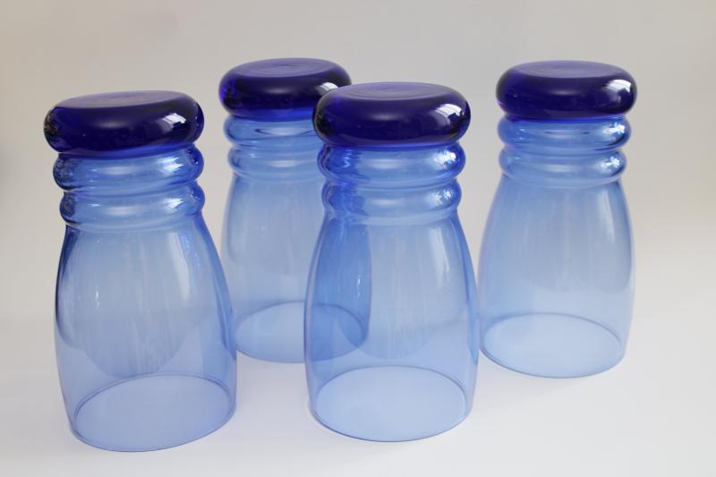 photo of big modern cobalt blue glass drinking glasses, 20 ounce coolers retro style #3