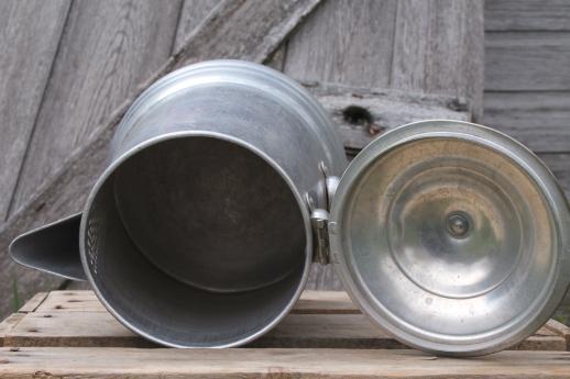 photo of big old aluminum coffee pot, farmhouse coffeepot for camping or primitive kitchen #7