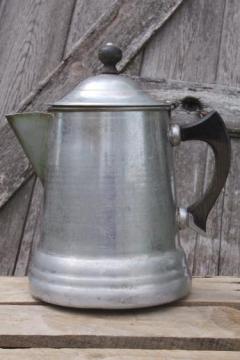 catalog photo of big old aluminum coffee pot, farmhouse coffeepot for camping or primitive kitchen