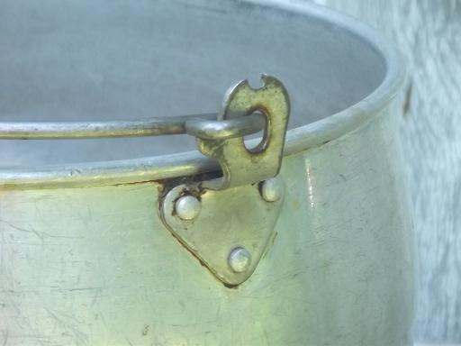 photo of big old aluminum jelly kettle or camping cook pot w/ wire bail handle #7