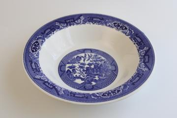 catalog photo of big old blue willow pattern bowl, vintage USA Royal china blue & white serving bowl 