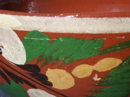 photo of big old bowl, hand painted Mexican pottery, vintage Mexico folk art #4