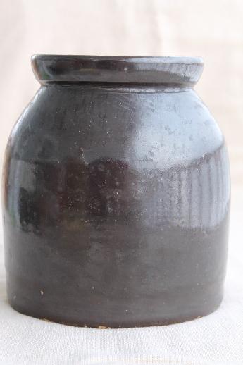 photo of big old brown stoneware crock from Illinois farmhouse, vintage farm primitive #1