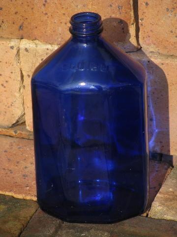 photo of big old cobalt blue glass medicine bottles, vintage bottle lot #2