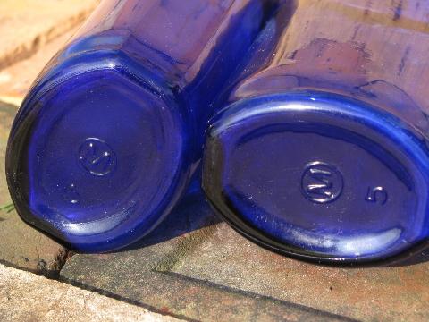 photo of big old cobalt blue glass medicine bottles, vintage bottle lot #5