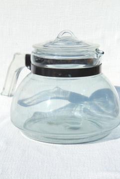 catalog photo of big old early Pyrex glass tea kettle, blue tint Flameware glass teapot 1930s vintage
