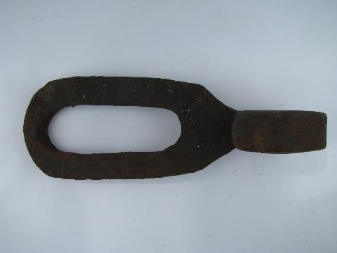 photo of big old farm primitive forged iron wall hooks, vintage hardware lot #3