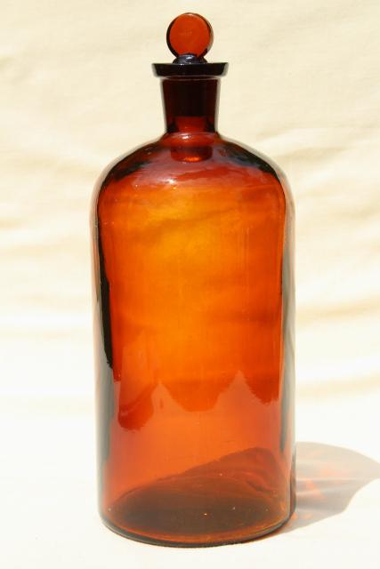 photo of big old glass apothecary pharmacy medicine bottle, root beer amber brown glass #1