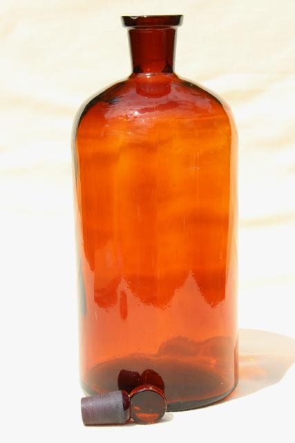 photo of big old glass apothecary pharmacy medicine bottle, root beer amber brown glass #2