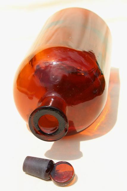 photo of big old glass apothecary pharmacy medicine bottle, root beer amber brown glass #5