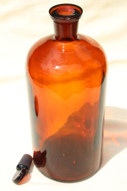 photo of big old glass apothecary pharmacy medicine bottle, root beer amber brown glass #7