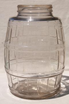 catalog photo of big old glass pickle barrel jar, vintage general store counter canister