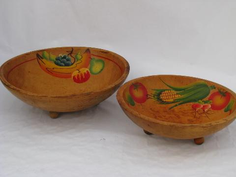 photo of big old hand-painted vegetables and fruit vintage wood bowls #1