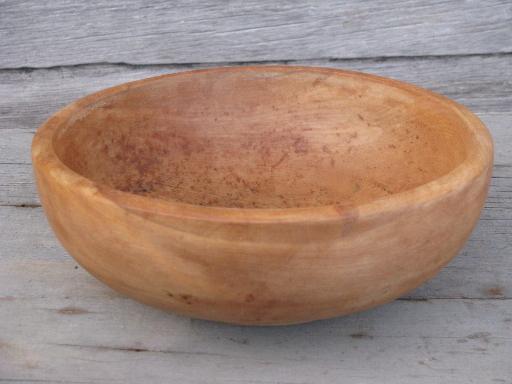 photo of big old hard maple wood bowl, vintage hand-turned wooden salad bowl #1