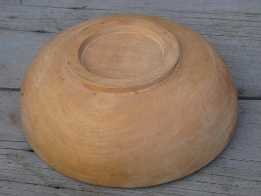 photo of big old hard maple wood bowl, vintage hand-turned wooden salad bowl #3
