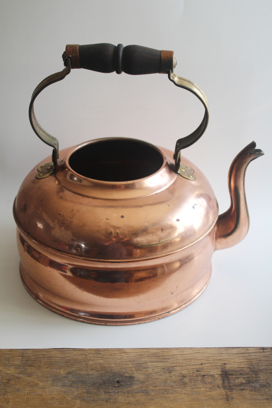 photo of big old heavy copper teakettle for planter or decor, antique vintage kettle Revere Rome NY  #1