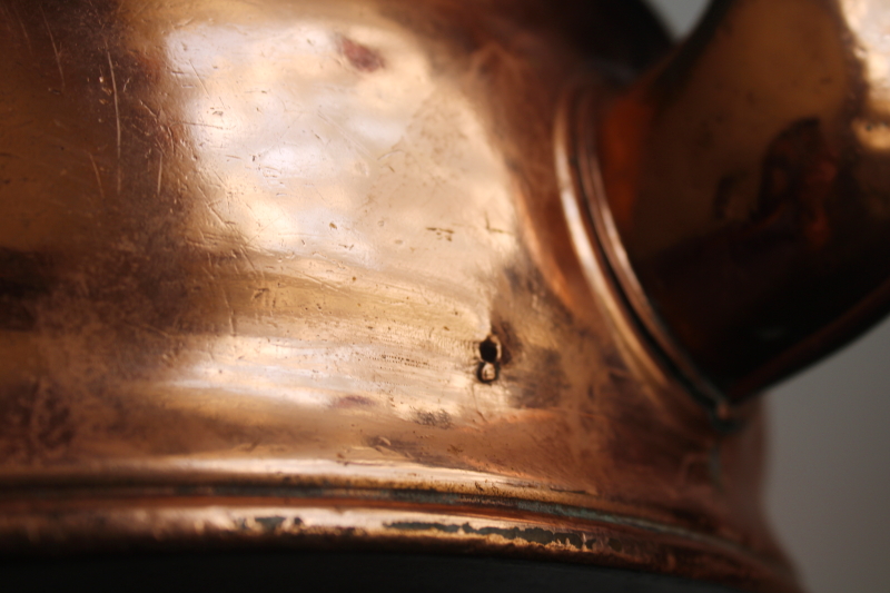 photo of big old heavy copper teakettle for planter or decor, antique vintage kettle Revere Rome NY  #4