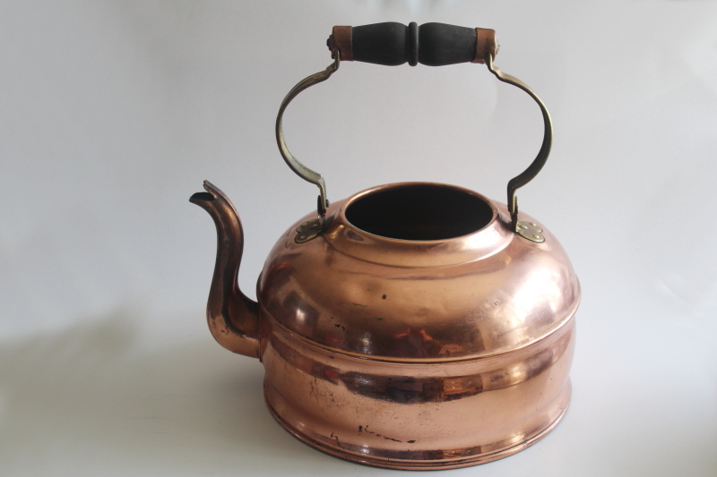 photo of big old heavy copper teakettle for planter or decor, antique vintage kettle Revere Rome NY  #7