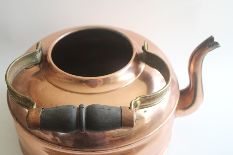 photo of big old heavy copper teakettle for planter or decor, antique vintage kettle Revere Rome NY  #8