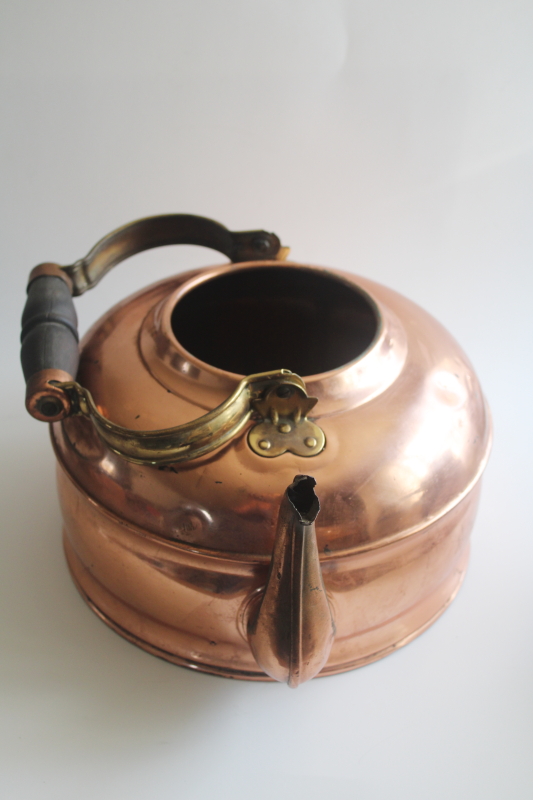 photo of big old heavy copper teakettle for planter or decor, antique vintage kettle Revere Rome NY  #11