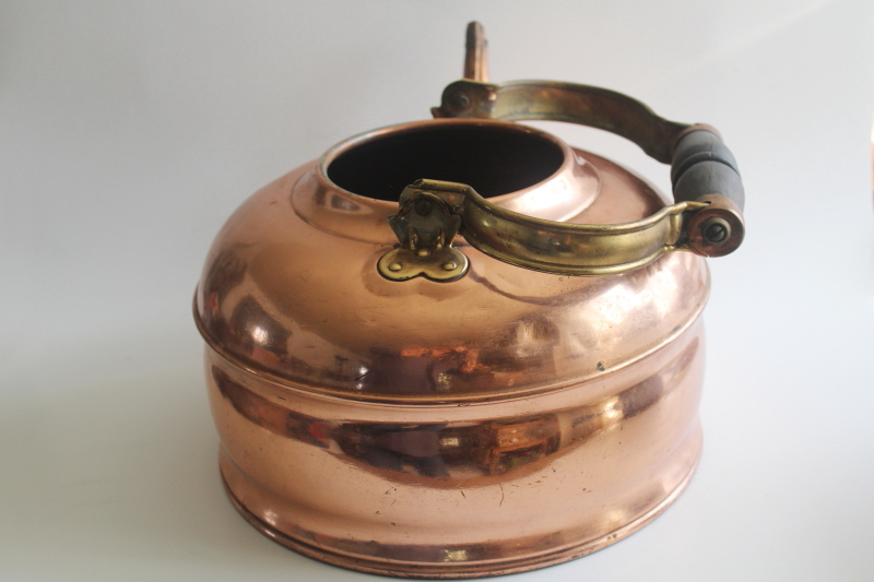 photo of big old heavy copper teakettle for planter or decor, antique vintage kettle Revere Rome NY  #12