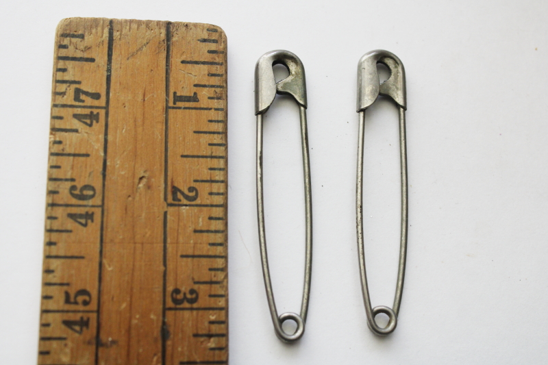photo of big old heavy steel safety pins, industrial style laundry or blanket pins  #1