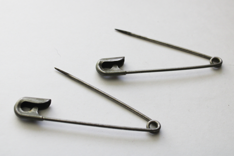 photo of big old heavy steel safety pins, industrial style laundry or blanket pins #2