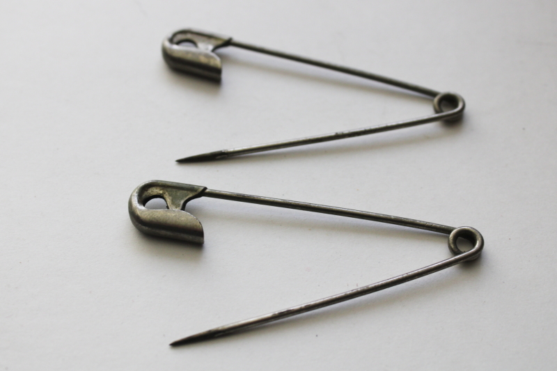 photo of big old heavy steel safety pins, industrial style laundry or blanket pins #3