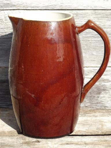 photo of big old heavy stoneware jug, antique vintage pottery milk pitcher #1