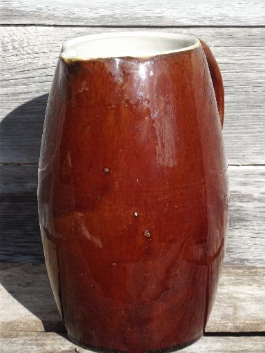 photo of big old heavy stoneware jug, antique vintage pottery milk pitcher #2