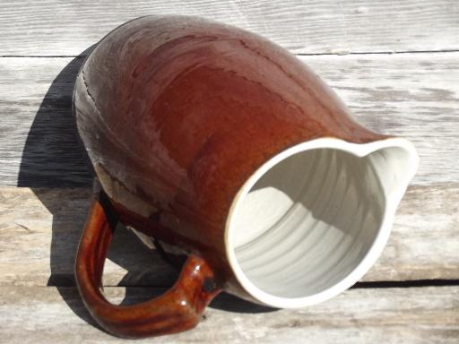 photo of big old heavy stoneware jug, antique vintage pottery milk pitcher #4