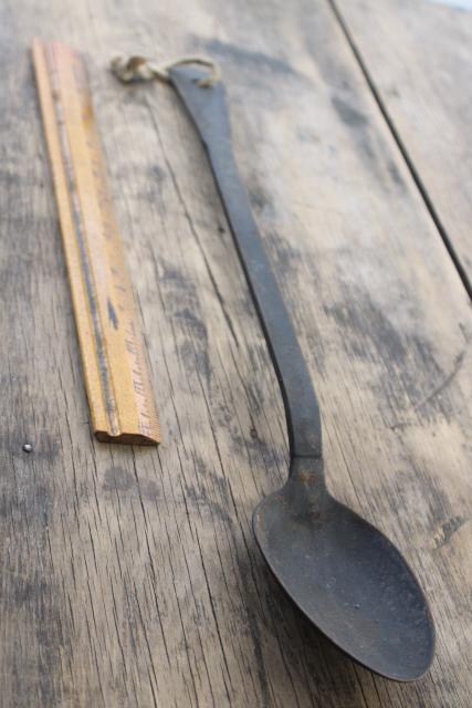 photo of big old iron spoon, long handled stirrer primitive vintage blacksmith forged style #1