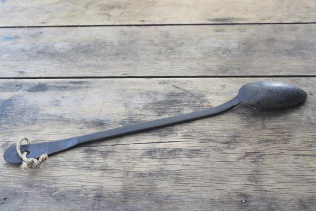 photo of big old iron spoon, long handled stirrer primitive vintage blacksmith forged style #3