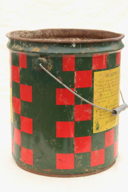 photo of big old metal bucket, Rutland red & green checkerboard plaid paint rustic vintage Christmas #6