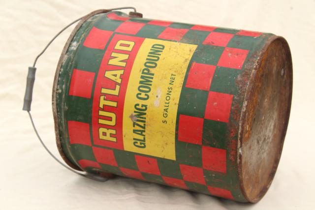 photo of big old metal bucket, Rutland red & green checkerboard plaid paint rustic vintage Christmas #9