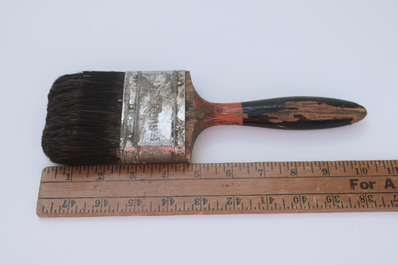 photo of big old paintbrush for rustic display, vintage brush with worn painted wood handle  #1