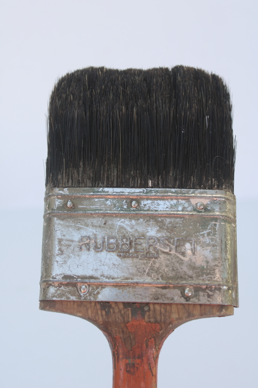 photo of big old paintbrush for rustic display, vintage brush with worn painted wood handle  #3