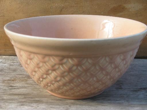 photo of big old pink pottery mixing bowl, Oven Proof kitchen ware, vintage USA #1